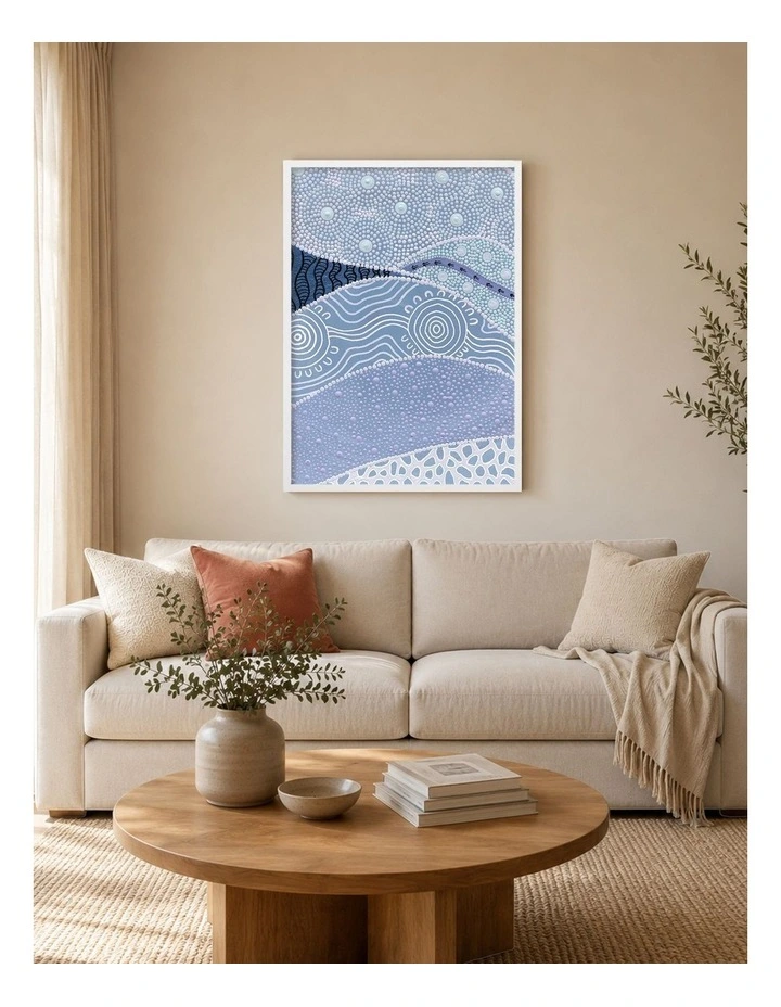 Australian Made Following the Old Ways Part 1 Blue Water Aboriginal Art Print White Frame image 2