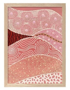 Australian Made Following the Old Ways Part 1 Red Earth Aboriginal Art Print Natural Frame