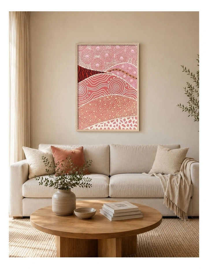 Australian Made Following the Old Ways Part 1 Red Earth Aboriginal Art Print Natural Frame image 2
