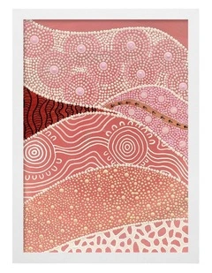 Australian Made Following the Old Ways Part 1 Red Earth Aboriginal Art Print White Frame