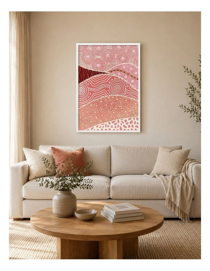 Australian Made Following the Old Ways Part 1 Red Earth Aboriginal Art Print White Frame image 2