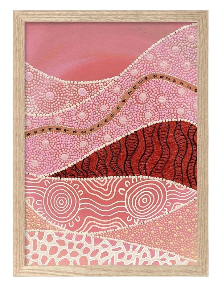 Australian Made Following the Old Ways Part 2 Red Earth Aboriginal Art Print Natural Frame image 1