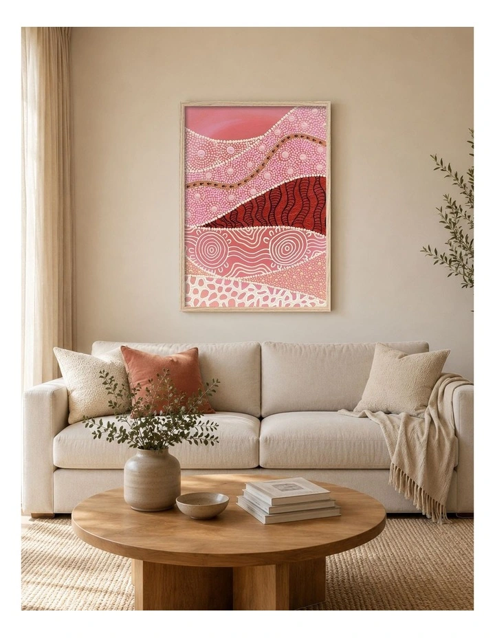 Australian Made Following the Old Ways Part 2 Red Earth Aboriginal Art Print Natural Frame image 2