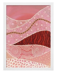 Australian Made Following the Old Ways Part 2 Red Earth Aboriginal Art Print White Frame