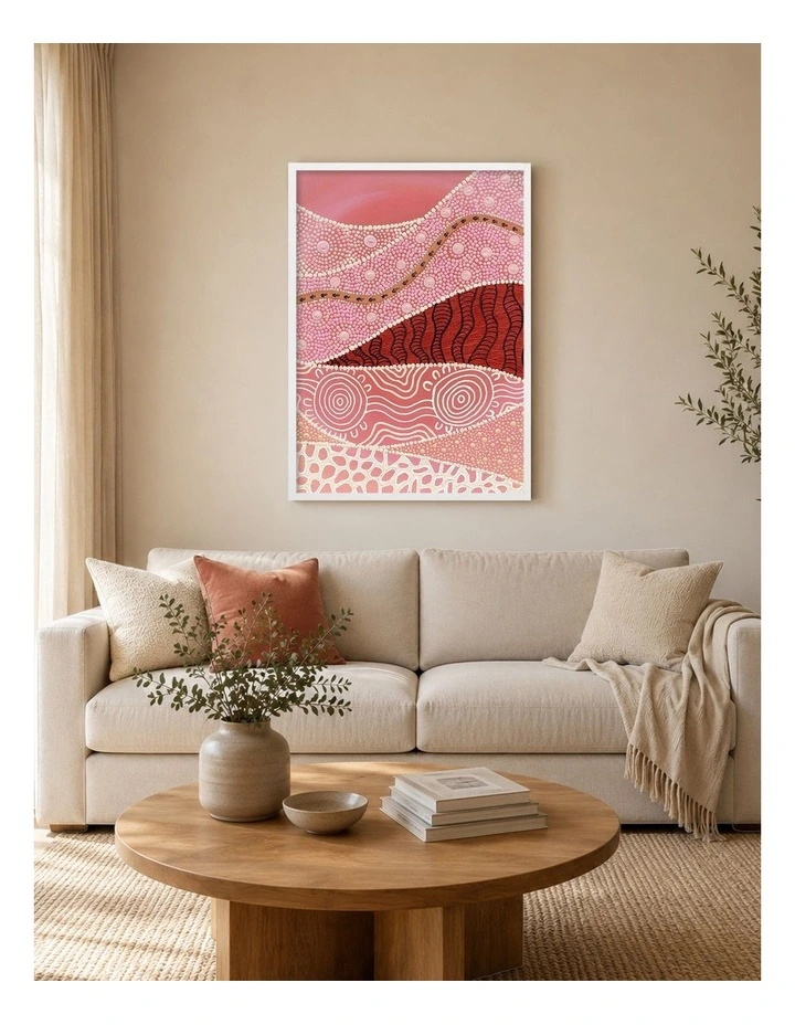 Australian Made Following the Old Ways Part 2 Red Earth Aboriginal Art Print White Frame image 2