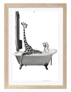 Australian Made Giraffe Glam Soak Art Print Natural Frame