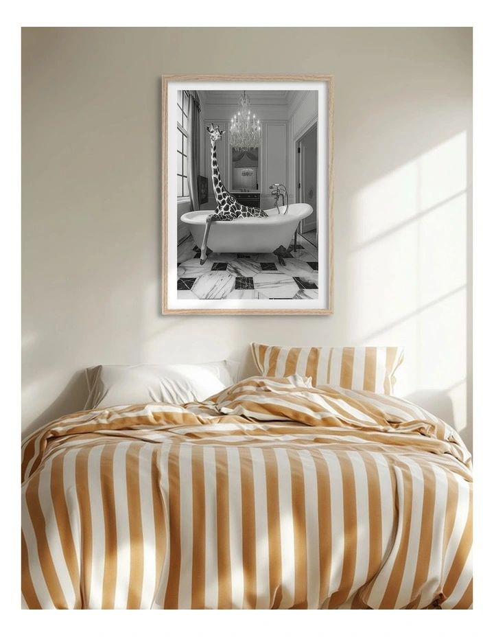 Australian Made Giraffe Glam Soak Art Print Natural Frame image 2