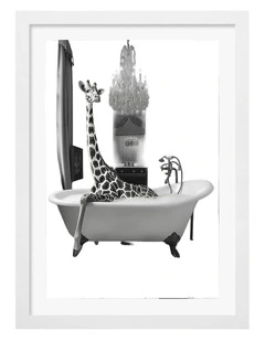 Australian Made Giraffe Glam Soak Art Print White Frame