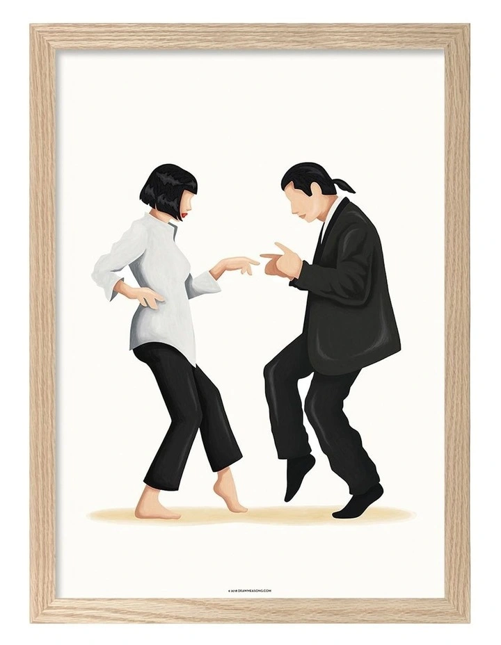 Australian Made Iconic Couple Dance Art Print Natural Frame image 1