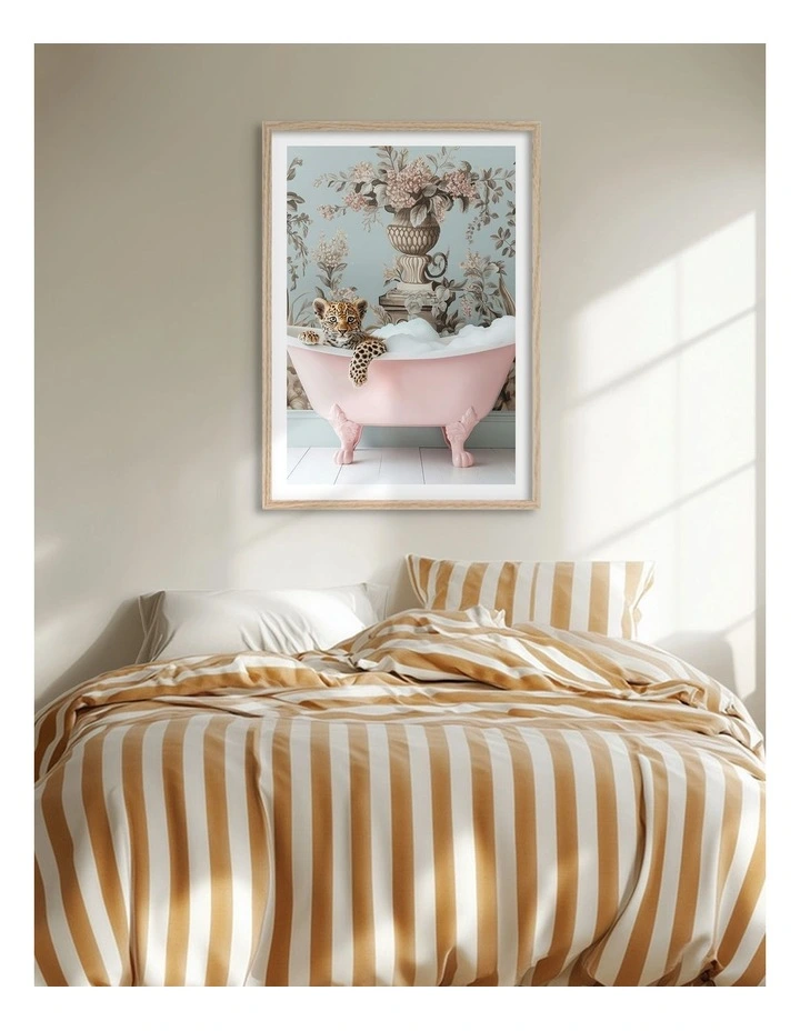 Australian Made Leopard Bubble Bath Art Print Natural Frame image 2