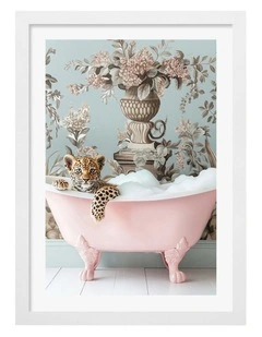 Australian Made Leopard Bubble Bath Art Print White Frame