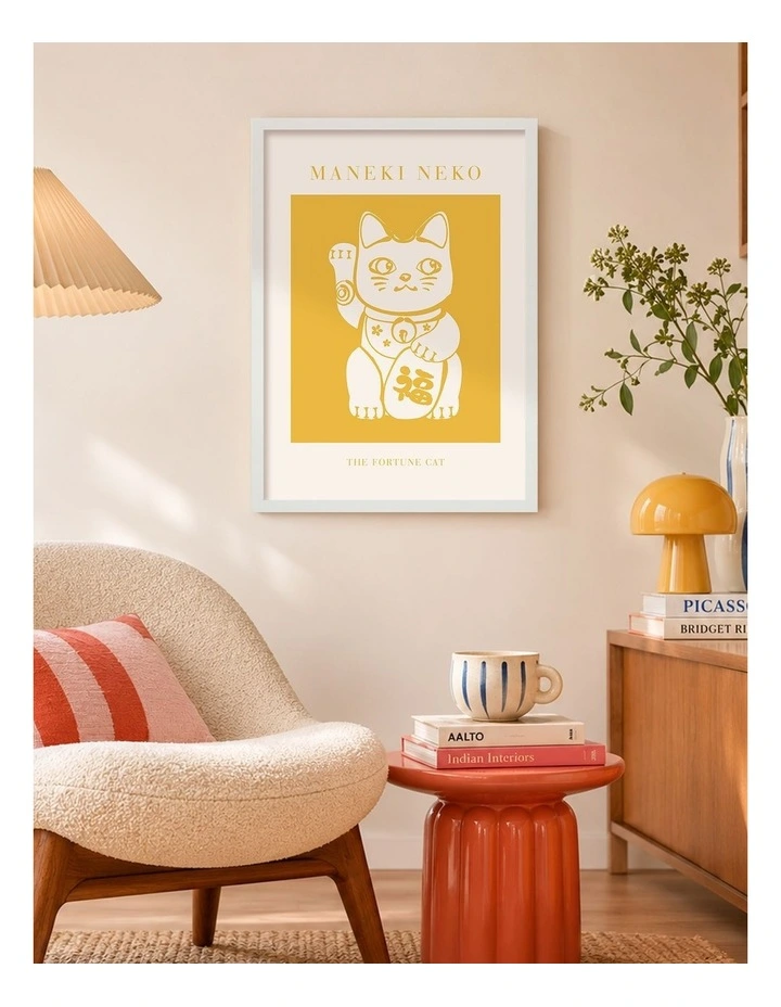 Australian Made Maneki Neko Lucky Cat Art Print White Frame image 2