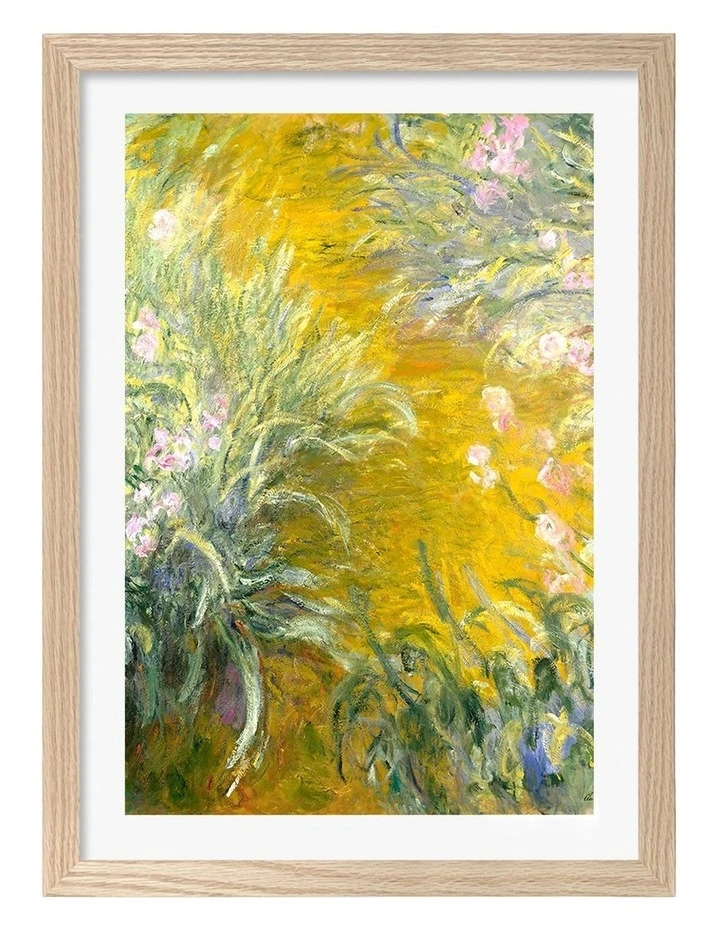 Australian Made Monet The Path Through the Irises Art Print Natural Frame image 1