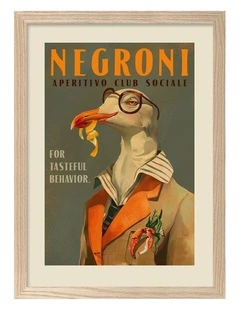 Australian Made Negroni Fancy Seagull Art Print Natural Frame