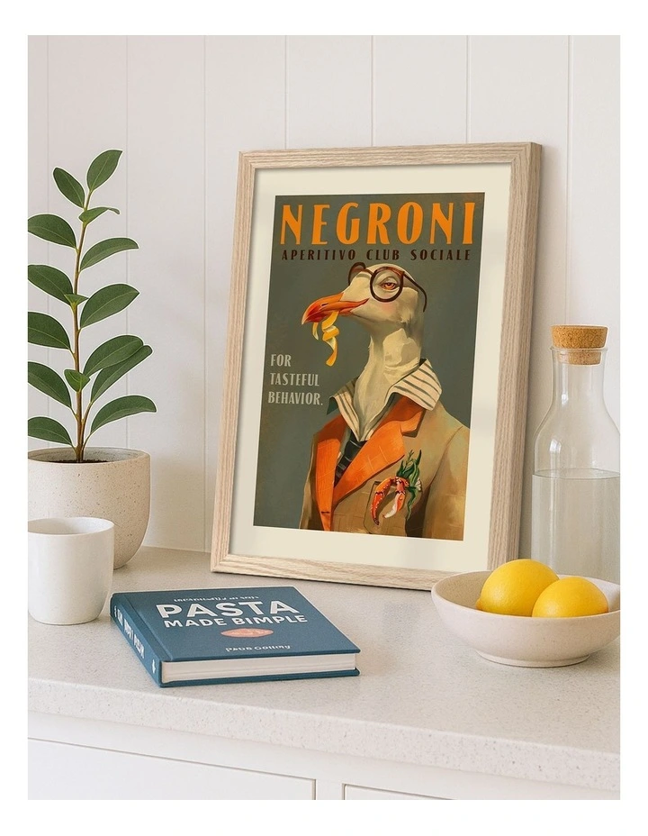Australian Made Negroni Fancy Seagull Art Print Natural Frame image 2