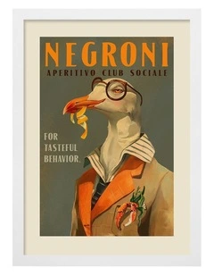 Australian Made Negroni Fancy Seagull Art Print White Frame