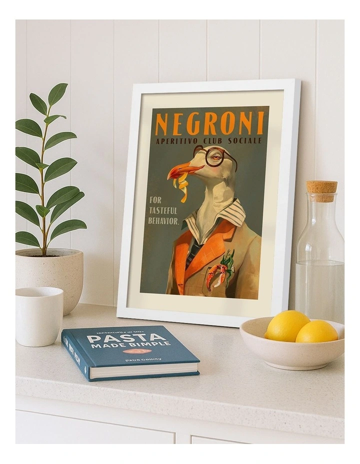 Australian Made Negroni Fancy Seagull Art Print White Frame image 2
