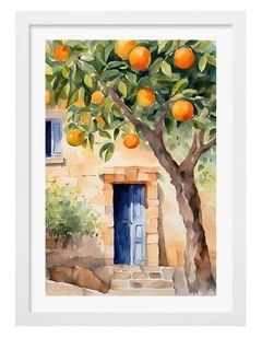 Australian Made Orange Tree Art Print White Frame