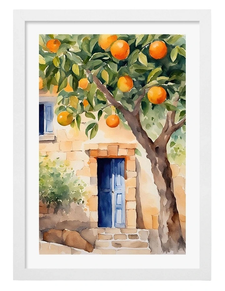 Australian Made Orange Tree Art Print White Frame image 1