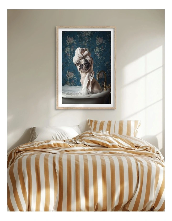 Australian Made Pampered Dog Bath Art Print Natural Frame image 2