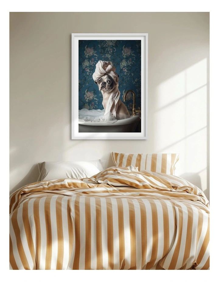 Australian Made Pampered Dog Bath Art Print White Frame image 2