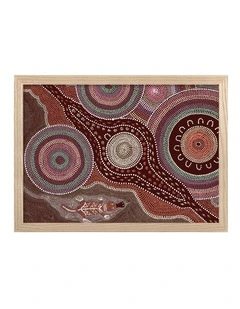 Australian Made Platypus Playground Aboriginal Art Print Natural Frame