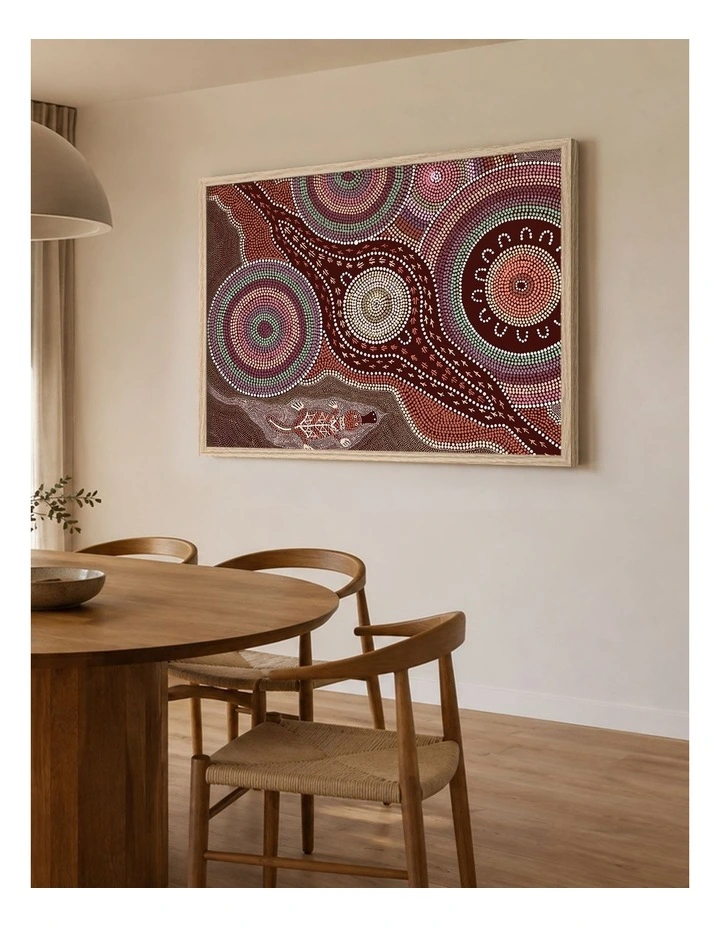 Australian Made Platypus Playground Aboriginal Art Print Natural Frame image 2