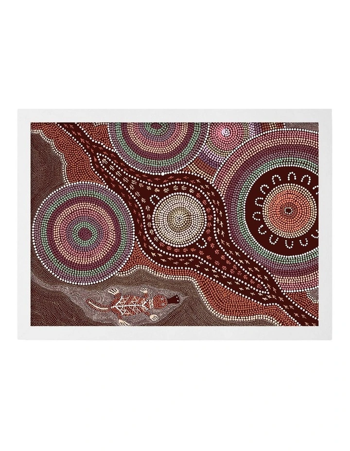 Australian Made Platypus Playground Aboriginal Art Print White Frame image 1