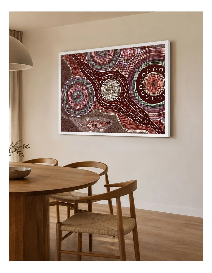 Australian Made Platypus Playground Aboriginal Art Print White Frame image 2