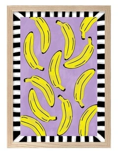 Australian Made Playful Banana Scatter Art Print Natural Frame