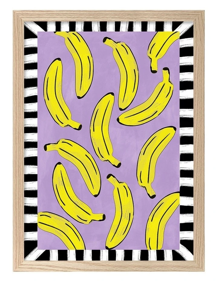 Australian Made Playful Banana Scatter Art Print Natural Frame image 1