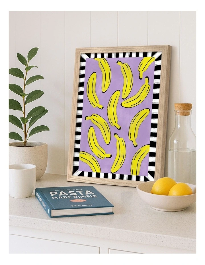 Australian Made Playful Banana Scatter Art Print Natural Frame image 2