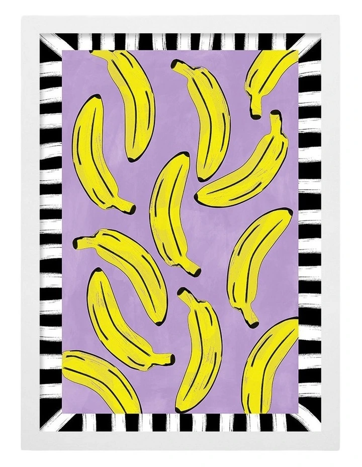 Australian Made Playful Banana Scatter Art Print White Frame image 1