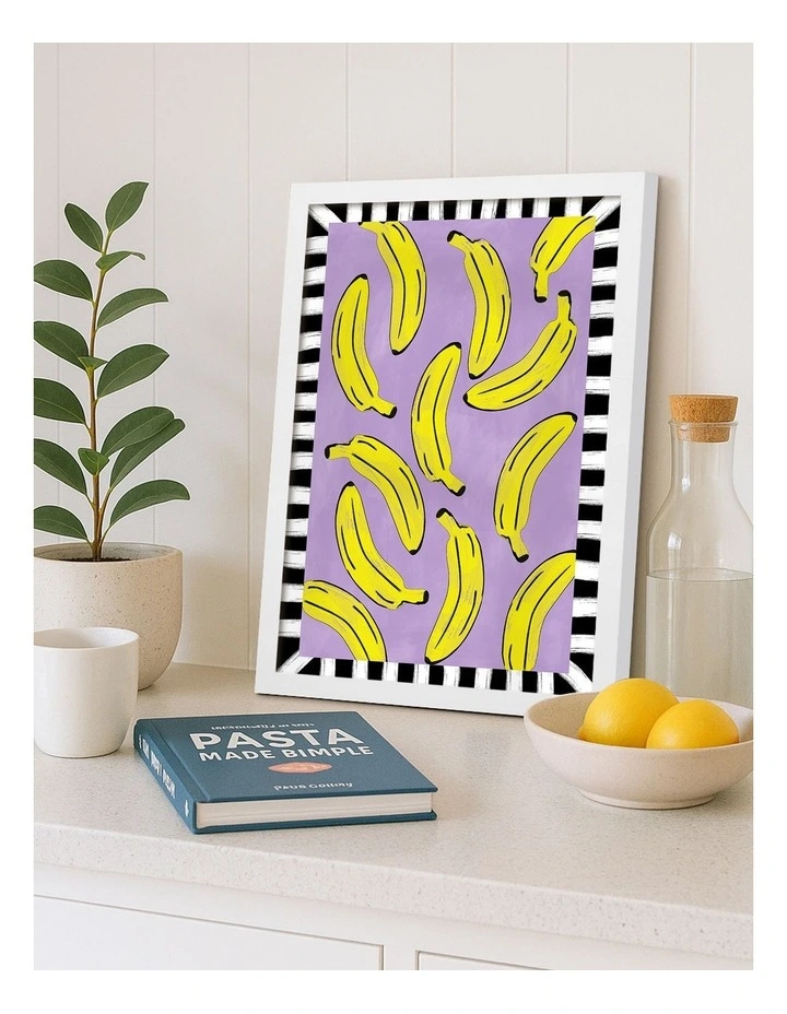 Australian Made Playful Banana Scatter Art Print White Frame image 2