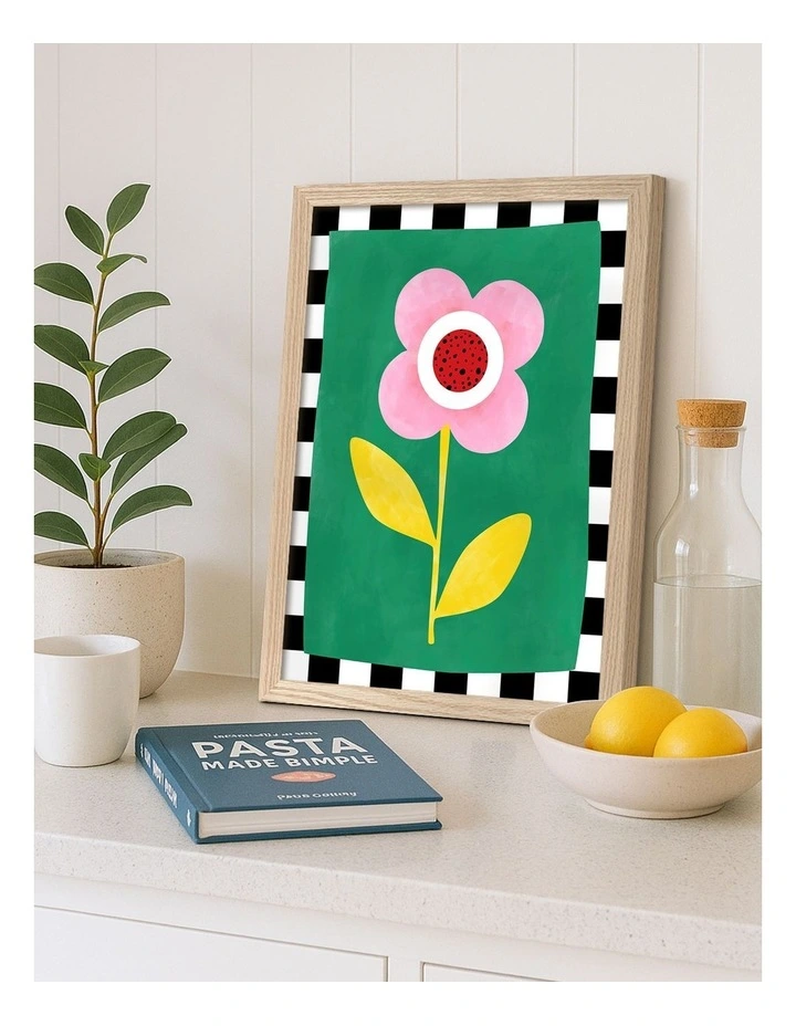 Australian Made Playful Pink Flower Art Print Natural Frame image 2
