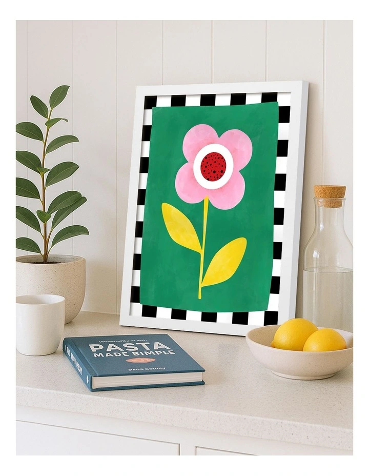Australian Made Playful Pink Flower Art Print White Frame image 2