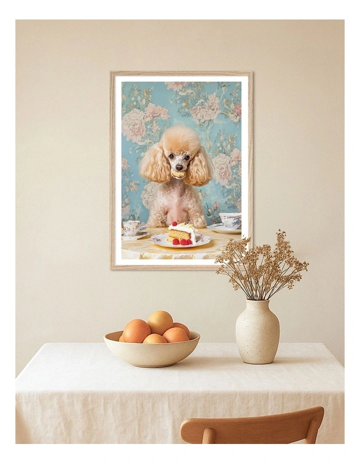 Australian Made Poodle Tea Party Art Print Natural Frame image 2