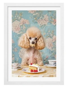 Australian Made Poodle Tea Party Art Print White Frame