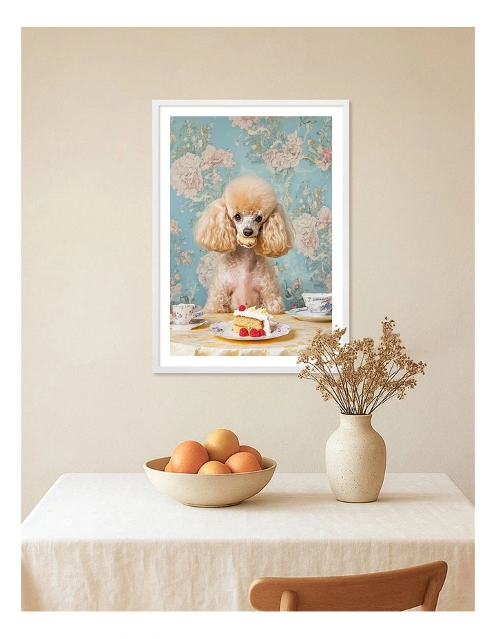 Australian Made Poodle Tea Party Art Print White Frame image 2