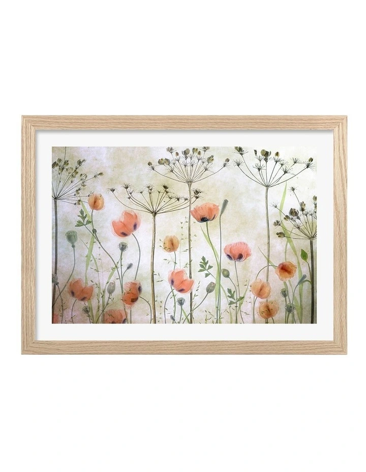 Australian Made Poppy Meadow Art Print Natural Frame image 1