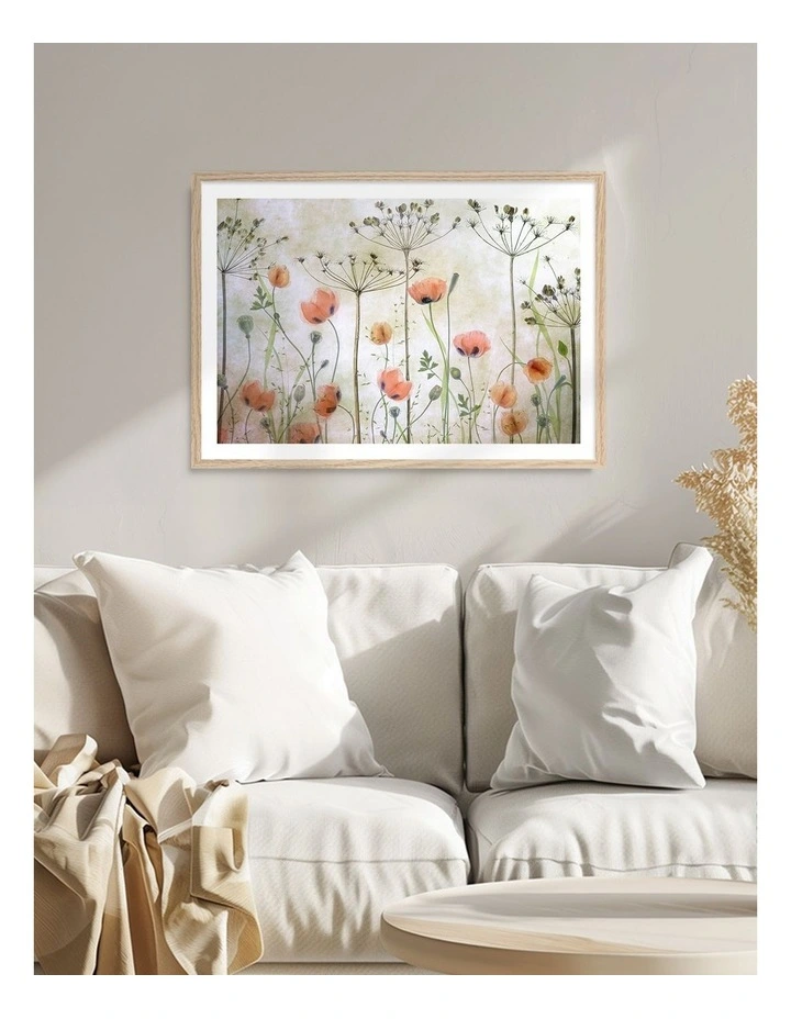 Australian Made Poppy Meadow Art Print Natural Frame image 2
