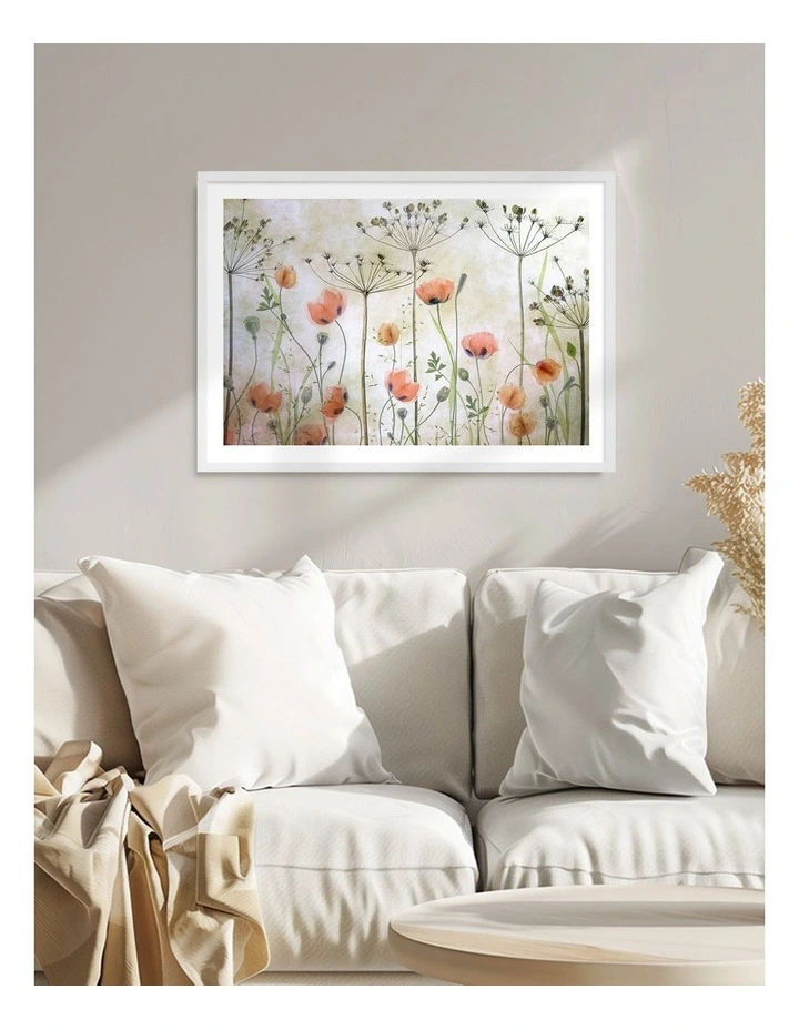 Australian Made Poppy Meadow Art Print White Frame image 2