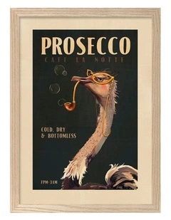 Australian Made Prosecco Ostrich Art Print Natural Frame