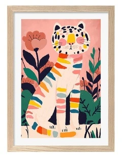 Australian Made Rainbow Tiger Jungle Art Print Natural Frame