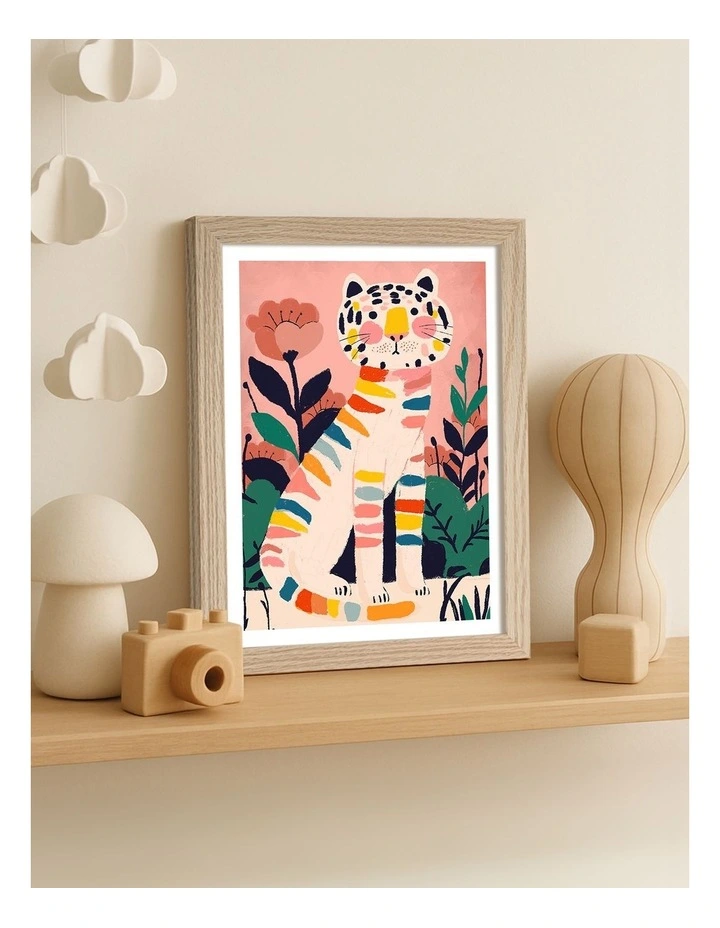 Australian Made Rainbow Tiger Jungle Art Print Natural Frame image 2