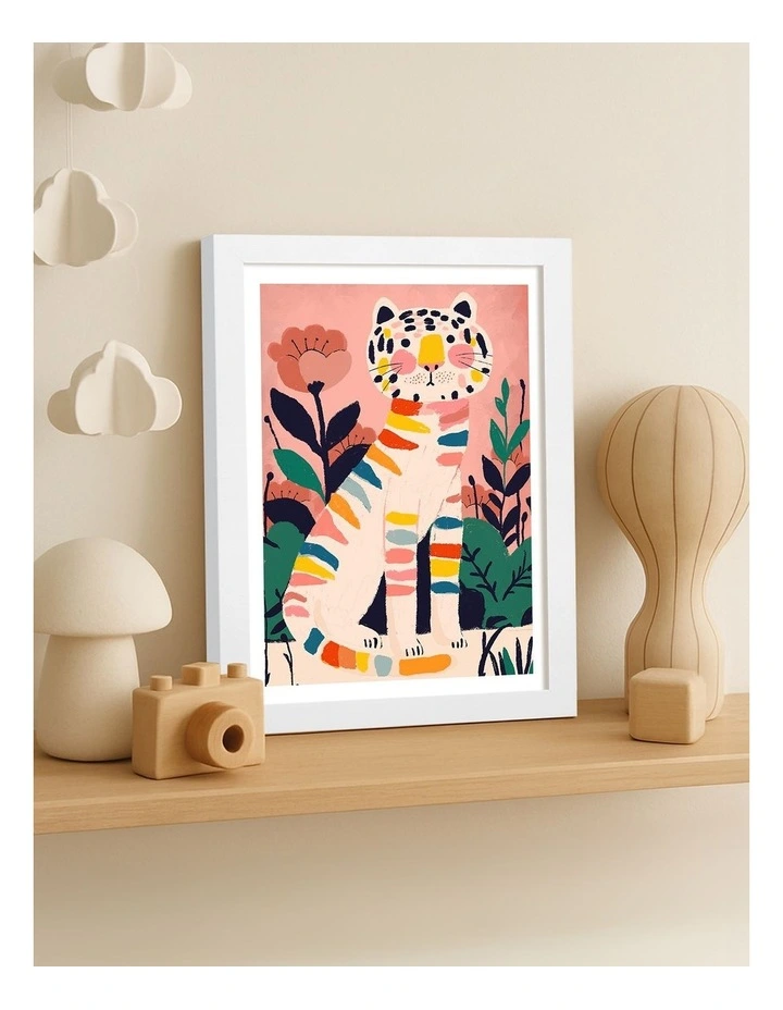 Australian Made Rainbow Tiger Jungle Art Print White Frame image 2