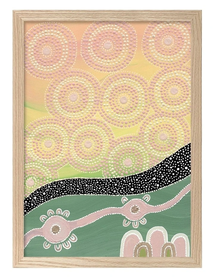Australian Made Reach Beyond the Stars Part 1 Aboriginal Art Print Natural Frame image 1