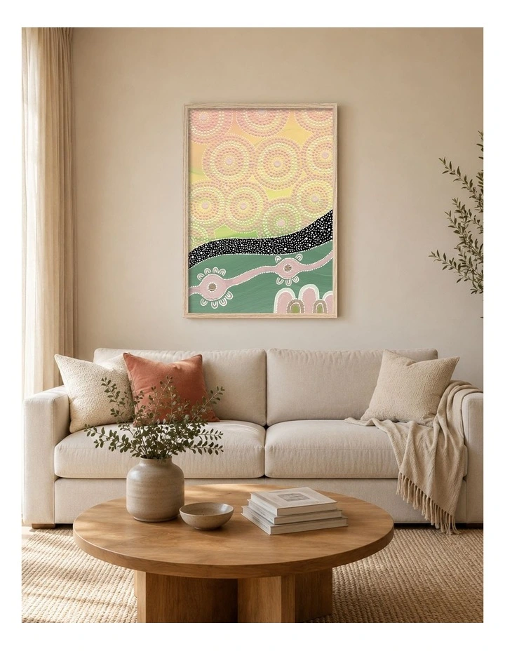 Australian Made Reach Beyond the Stars Part 1 Aboriginal Art Print Natural Frame image 2