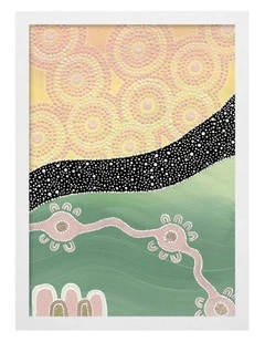 Australian Made Reach Beyond the Stars Part 2 Aboriginal Art Print White Frame