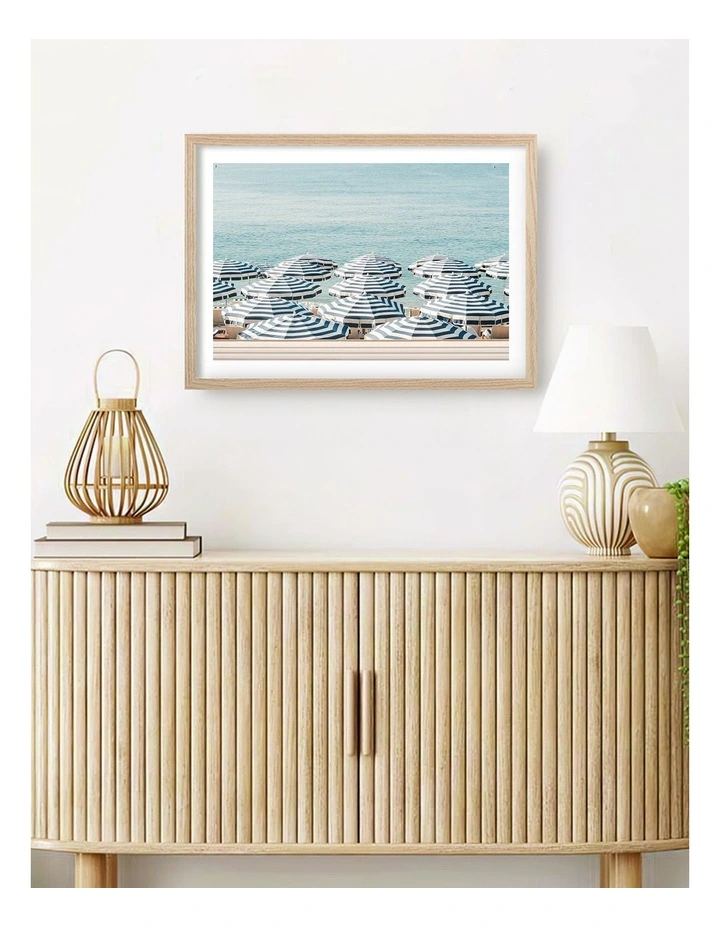 Australian Made Seaside Stripes Art Print Natural Frame image 2